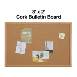 MyOfficeInnovations Standard Cork Bulletin Board Oak Finish Frame 3'W X 2'H 1682316
