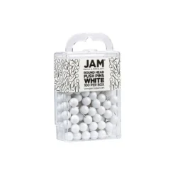JAM PAPER Round Head Push Pins White 100/Pack (346RTWH)