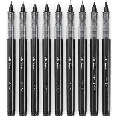 Arteza Liquid Micron Pen Black Pigment Ink - 9 Piece 2 Arteza Liquid Micron Pen Black Pigment Ink - 9 Piece - Image 2