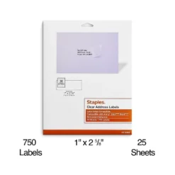 MyOfficeInnovations Laser/Inkjet Address Labels 1" X 2 5/8" Clear 30 Labels/Sheet 575748