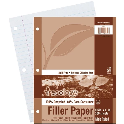 Ecology Recycled Filler Paper, 8-1/2 X 11 Inches, Wide Ruled, 500 Sheets 2 Ecology Recycled Filler Paper, 8-1/2 X 11 Inches, Wide Ruled, 500 Sheets - Image 2