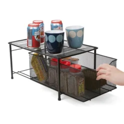 Mind Reader Storage Basket And Organizer [METAL MESH] 3-Compartment Pull-out / Sliding Organizing Drawer, Under The Sink Kitchen And Bathroom Shelf Cabinet (BLACK) -Office Supplies GUEST 12afff7b 3818 4235 b4d3 f12e9f1babc4