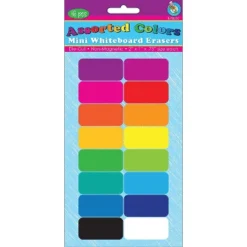 Ashley Productions Mini Whiteboard Erasers Assorted Colors 2" X 1" X 0.75" Pack Of 16 (ASH78010)