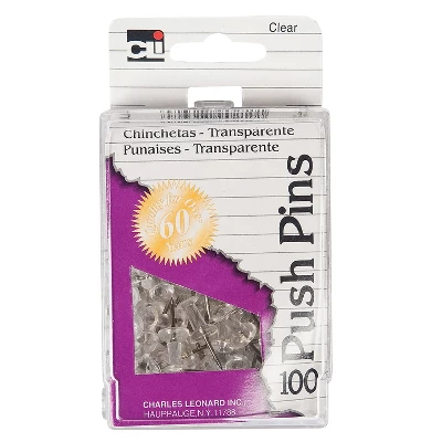 CLI Charles Leonard Push Pins Clear 100 Per Box 10 Boxes (CHL200CL-10) 1 CLI Charles Leonard Push Pins Clear 100 Per Box 10 Boxes (CHL200CL-10)