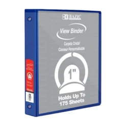 BAZIC Products® 3-Ring View Binder With 2 Pockets, 1", Blue, Pack Of 6