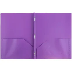 JAM 6pk POP 2 Pocket School Presentation Plastic Folders With Prong Fasteners Purple