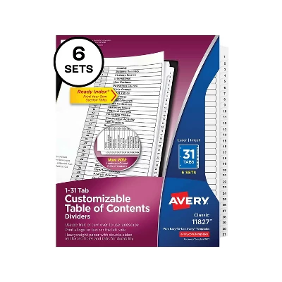 Avery Pre-Printed 31-Tab Numeric Dividers Customizable 11827 2 Avery Pre-Printed 31-Tab Numeric Dividers Customizable 11827 - Image 2