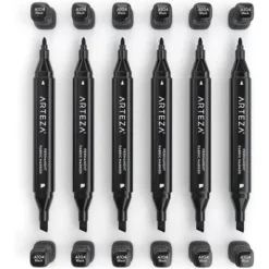 Arteza Fabric Markers, Black - 6 Pack