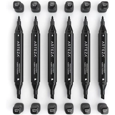 Arteza Fabric Markers, Black - 6 Pack 1 Arteza Fabric Markers, Black - 6 Pack