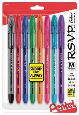 Pentel R.S.V.P. Refillable Ballpoint Pen, 1 Mm Medium Tip, Assorted Color Ink, Clear Barrel, Pack Of 8 1 Pentel R.S.V.P. Refillable Ballpoint Pen, 1 Mm Medium Tip, Assorted Color Ink, Clear Barrel, Pack Of 8