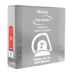 BAZIC Products® Slant D Ring View Binder With 2 Pockets, 3", Gray, Pack Of 3