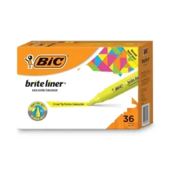 BIC Tank-Style Highlighter Chisel Tip Fluorescent Yellow 36/Pack BLMG36YEL