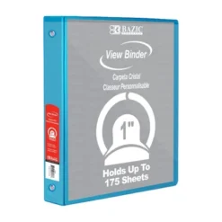 BAZIC Products® 3-Ring View Binder With 2 Pockets, 1", Cyan, Pack Of 6