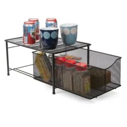 Mind Reader Storage Basket And Organizer [METAL MESH] 3-Compartment Pull-out / Sliding Organizing Drawer, Under The Sink Kitchen And Bathroom Shelf Cabinet (BLACK) -Office Supplies GUEST 2bdbb33f e373 47b1 b244 5bf721f22f95
