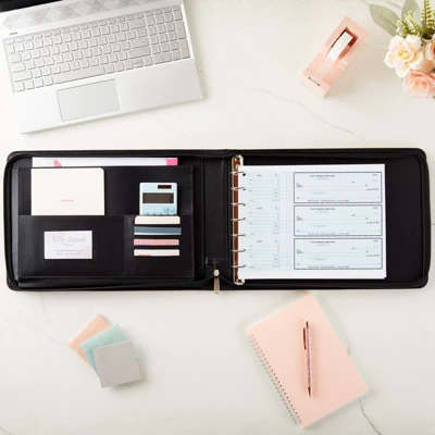 Juvale Rose Gold 7 Ring Business Checkbook Binder With Zipper For Checks, PU Leather, 15 X 11 X 2 In 1 Juvale Rose Gold 7 Ring Business Checkbook Binder With Zipper For Checks, PU Leather, 15 X 11 X 2 In