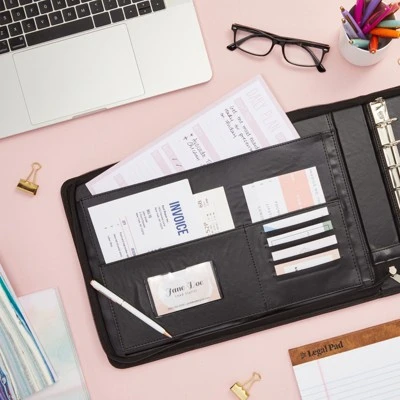 Juvale Rose Gold 7 Ring Business Checkbook Binder With Zipper For Checks, PU Leather, 15 X 11 X 2 In 2 Juvale Rose Gold 7 Ring Business Checkbook Binder With Zipper For Checks, PU Leather, 15 X 11 X 2 In - Image 2