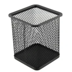 Unique Bargains Metal Mesh Rectangle Pen Holder Container Black 2.8" X 2.8" X 3.7"