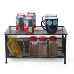 Mind Reader Storage Basket And Organizer [METAL MESH] 3-Compartment Pull-out / Sliding Organizing Drawer, Under The Sink Kitchen And Bathroom Shelf Cabinet (BLACK) -Office Supplies GUEST 30b8e444 efd9 4e72 a348 204ba9e8c3cd