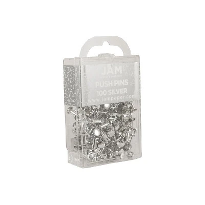 JAM Paper Colored Pushpins Silver Push Pins 2 Packs Of 100 (222419054A) 1 JAM Paper Colored Pushpins Silver Push Pins 2 Packs Of 100 (222419054A)