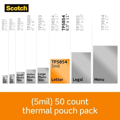 Scotch Letter Size Thermal Laminating Pouches 5 Mil 11 1/2 X 9 50/Pack TP585450 1 Scotch Letter Size Thermal Laminating Pouches 5 Mil 11 1/2 X 9 50/Pack TP585450