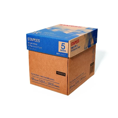 Staples 8.5" X 11" Multipurpose Paper 22 Lbs. 98 Brightness 2500/Carton 16345-US 1 Staples 8.5" X 11" Multipurpose Paper 22 Lbs. 98 Brightness 2500/Carton 16345-US