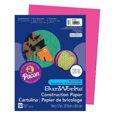 Pacon SunWorks 9" X 12" Construction Paper Hot Pink 50 Sheets/Pack 10 Packs (PAC9103-10) 1 Pacon SunWorks 9" X 12" Construction Paper Hot Pink 50 Sheets/Pack 10 Packs (PAC9103-10)