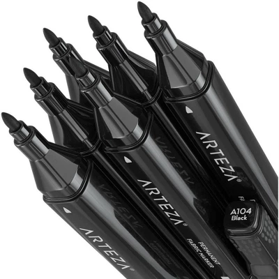 Arteza Fabric Markers, Black - 6 Pack 2 Arteza Fabric Markers, Black - 6 Pack - Image 2