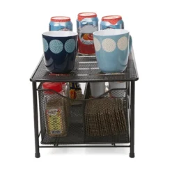 Mind Reader Storage Basket And Organizer [METAL MESH] 3-Compartment Pull-out / Sliding Organizing Drawer, Under The Sink Kitchen And Bathroom Shelf Cabinet (BLACK) -Office Supplies GUEST 4872869b 2889 47d0 b403 33fd10507093