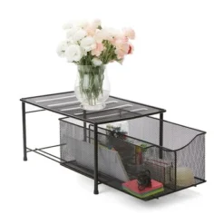 Mind Reader Storage Basket And Organizer [METAL MESH] 3-Compartment Pull-out / Sliding Organizing Drawer, Under The Sink Kitchen And Bathroom Shelf Cabinet (BLACK) -Office Supplies GUEST 53687181 3555 4e18 b6af 4c49d3b2d167