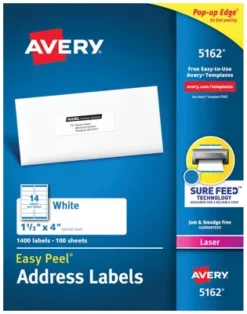 Avery Easy Peel Address Labels, Laser, 1-1/3 X 4 Inches, Pack Of 1400