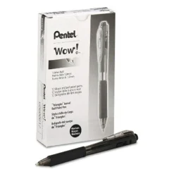 Pentel WOW! Retractable Ballpoint Pen 1mm Black Barrel/Ink Dozen BK440A