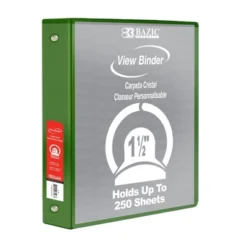 BAZIC Products® 3-Ring View Binder With 2 Pockets, 1.5", Green, Pack Of 6