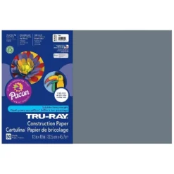 Pacon Tru-Ray Construction Paper Slate 12" X 18" 50 Sheets Per Pack 5 Packs (PAC103060-5)