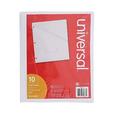 Universal Slash-Cut Pockets For Three-Ring Binders Jacket Letter 11 Pt. White 10/Pack 61687 1 Universal Slash-Cut Pockets For Three-Ring Binders Jacket Letter 11 Pt. White 10/Pack 61687