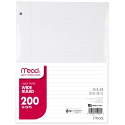 Mead Notebook Filler Paper, Wide Ruled, 200 Sheets Per Pack, 3 Packs