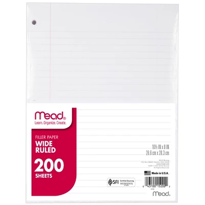 Mead Notebook Filler Paper, Wide Ruled, 200 Sheets Per Pack, 3 Packs 1 Mead Notebook Filler Paper, Wide Ruled, 200 Sheets Per Pack, 3 Packs