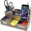 Victor Technology Wood Desk Organizer With Smart Phone Holder Classic Silver 5.5"" X 10.4"" X 3.5""