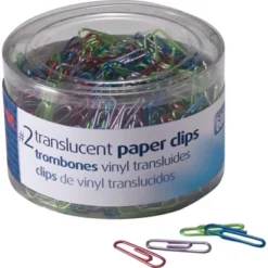 Officemate Translucent Paper Clips Vinyl Small 600/Tub BE/PE/GN/RD/SR 97211