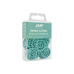JAM Paper Colored Circular Paper Clips Round Paperclips Teal 2 Packs Of 50 21832066B