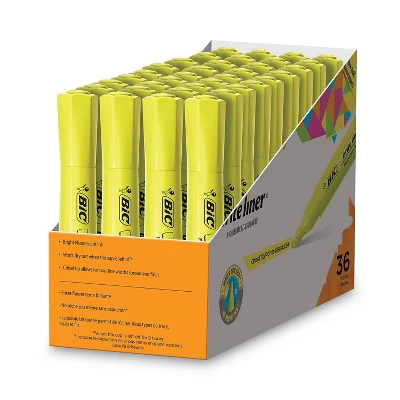 BIC Tank-Style Highlighter Chisel Tip Fluorescent Yellow 36/Pack BLMG36YEL 3 BIC Tank-Style Highlighter Chisel Tip Fluorescent Yellow 36/Pack BLMG36YEL - Image 3