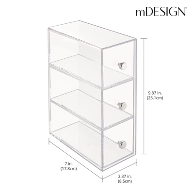 MDesign Plastic Stackable Desktop Storage For Office, 3 Drawers, 2 Pack - Clear 3 MDesign Plastic Stackable Desktop Storage For Office, 3 Drawers, 2 Pack - Clear - Image 3