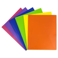 JAM 6pk POP 2 Pocket School Presentation Plastic Folders With Prong Fasteners Primary Colors