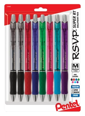 Pentel R.S.V.P. Super RT Ballpoint Pen, 1.0 Mm Medium Line, Assorted, Set Of 8 1 Pentel R.S.V.P. Super RT Ballpoint Pen, 1.0 Mm Medium Line, Assorted, Set Of 8