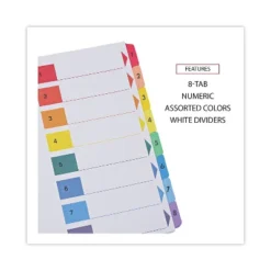 UNIVERSAL Table Of Contents Dividers Assorted Color 8-Tab 1-8 Letter White 6/PK 24802