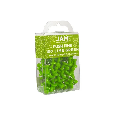 JAM Paper Colored Pushpins Lime Green Push Pins 2 Packs Of 100 522416893A 1 JAM Paper Colored Pushpins Lime Green Push Pins 2 Packs Of 100 522416893A