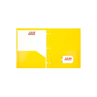 JAM Paper Heavy Duty Plastic 3 Hole Punch Two-Pocket School Folders Yellow 108/Pack (383HHPYEA) 2 JAM Paper Heavy Duty Plastic 3 Hole Punch Two-Pocket School Folders Yellow 108/Pack (383HHPYEA) - Image 2