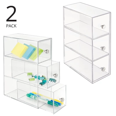 MDesign Plastic Stackable Desktop Storage For Office, 3 Drawers, 2 Pack - Clear 1 MDesign Plastic Stackable Desktop Storage For Office, 3 Drawers, 2 Pack - Clear