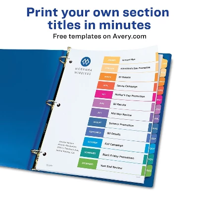 Avery Pre-Printed Monthly Dividers Customizable Table 11830 2 Avery Pre-Printed Monthly Dividers Customizable Table 11830 - Image 2