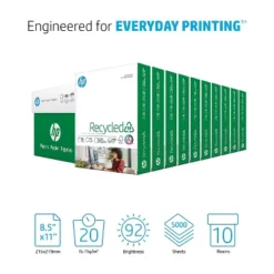HP Office Recycled Paper 92 Brightness 20lb 8-1/2 X 11 White 5000 Shts/Ctn 112100