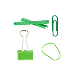 JAM Paper Desk Supply Assortment Green 1 Rubber Bands 1 Small Binder Clips 1 Staples & 1 Small Paper